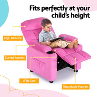 Kids Recliner Chair Pink Velvet Sofa Lounge Couch Children Charis Armchair