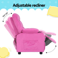 Kids Recliner Chair Pink Velvet Sofa Lounge Couch Children Charis Armchair