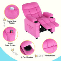 Kids Recliner Chair Pink Velvet Sofa Lounge Couch Children Charis Armchair