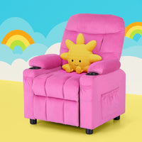 Kids Recliner Chair Pink Velvet Sofa Lounge Couch Children Charis Armchair