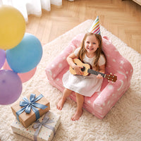 Keezi Kids 2-in-1 Fold Out Sofa Bed with Removable Washable Cover, Carry Handle, Storage Pocket, Glow in the Dark, Pink