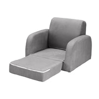 Kids Sofa 2 Seater Children Flip Open Couch Lounger Armchair Soft Grey