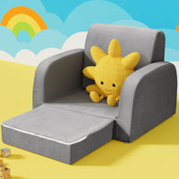 Kids Sofa 2 Seater Children Flip Open Couch Lounger Armchair Soft Grey