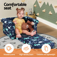 Keezi Kids Sofa 1 Seater Children Flip Open Couch Lounger Armchair Dinosaur Navy