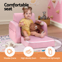 Kids Sofa 2 Seater Children Flip Open Couch Lounger Armchair Soft Pink