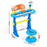 Keezi Kids Piano Keyboard 37 Keys Electronic Musical Instrument Set w/ Stool Microphone- BL