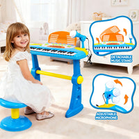 Keezi Kids Piano Keyboard 37 Keys Electronic Musical Instrument Set w/ Stool Microphone- BL