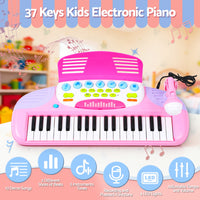 Keezi Kids Piano Keyboard 37 Keys Electronic Musical Instrument Set w/ Stool Microphone- PK