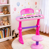Keezi Kids Piano Keyboard 37 Keys Electronic Musical Instrument Set w/ Stool Microphone- PK