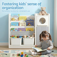 Keezi Kids Bookshelf and Toy Storage Organizer with 3-Tier Bookshelvs, 2 Removable Bins and 2 Storage Cabinets, Toddler Bookshelf with Toy Organizer for Kids' Rooms, Playrooms