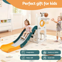 Keezi Kids Slide Set Basketball Hoop Outdoor Playground Outdoor Toys Telescope Storage