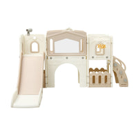 Keezi Kids Slide Set Toddler Indoor Playset With Drawing Board Beige