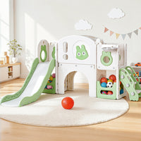 Keezi Kids Slide Swing Set Ball Hoop Rings Football Outdoor Toys Green