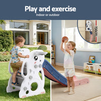 Keezi Kids Slide Set Basketball Hoop Ring Outdoor Playground Toy Rabbit 147cm