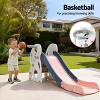 Keezi Kids Slide Set Basketball Hoop Ring Outdoor Playground Toy Rabbit 147cm