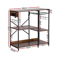 Artiss 3-Tier Kitchen Rack with 2 Power Outlets Microwave Storage Shelf 6 Hooks 90CM