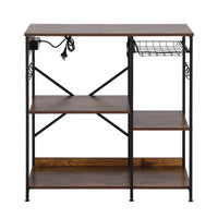 Artiss 3-Tier Kitchen Rack with 2 Power Outlets Microwave Storage Shelf 6 Hooks 90CM