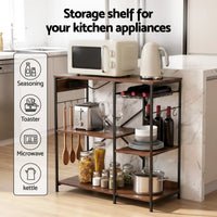 Artiss 3-Tier Kitchen Rack with 2 Power Outlets Microwave Storage Shelf 6 Hooks 90CM