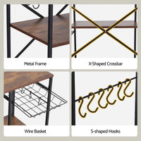 Artiss 3-Tier Kitchen Rack with 2 Power Outlets Microwave Storage Shelf 6 Hooks 90CM