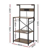 Artiss 4-Tier Kitchen Rack with 2 Power Outlets 6 Hooks Microwave Storage Shelf
