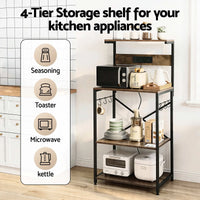 Artiss 4-Tier Kitchen Rack with 2 Power Outlets 6 Hooks Microwave Storage Shelf
