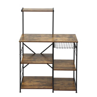 Artiss 4-Tier Kitchen Rack with Pull Out Basket 6 Hooks Microwave Storage Shelf