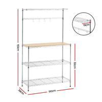 Artiss 4-Tier Metal Kitchen Rack Shelf Silver Storage Shelves Organizer Microwave Stand 90cmx151cm