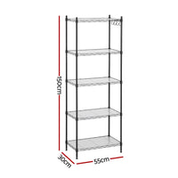 Artiss 5-Tier Kitchen Rack Shelf Shelving Unit 55x30x150CM Adjustable Metal Storage Shelves Black