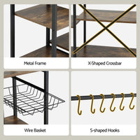 Artiss 5-Tier Kitchen Rack with Power Outlets 90CMX153CM Microwave Storage Shelf