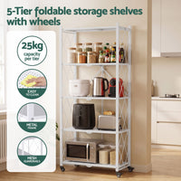 Artiss 5-Tier Foldable Kitchen Bakers Rack 71x160cm Microwave Stand White