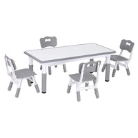 Keezi Kids Table and 4 Chairs Set Height Adjustable Toddler Desk and Chair Set for Ages 3-8, Children Activity Table with Graffiti Desktop for Learning Drawing Playing, Grey