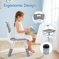 Keezi Kids Table and 4 Chairs Set Height Adjustable Toddler Desk and Chair Set for Ages 3-8, Children Activity Table with Graffiti Desktop for Learning Drawing Playing, Grey