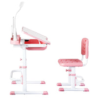 Keezi Kids Table and Chair Set Adjustable Study Desk w/ LED Lamp Reading Pink