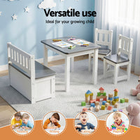Keezi 2 in 1 Kids Table and Chair Set, Activity Table with Storage Bench and 2 Chairs for Reading, Drawing, Writing, Snack Time & Arts Crafts, 4 PCS Toddler Table and Chair Set, Grey