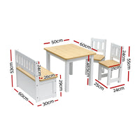Keezi 2 in 1 Kids Table and Chair Set, Activity Table with Storage Bench and 2 Chairs for Reading, Drawing, Writing, Snack Time & Arts Crafts, 4 PCS Toddler Table and Chair Set, Natural
