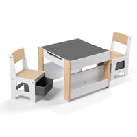 Keezi Kids Table and Chair Set, 4 in 1 Wooden Activity Table with Bookcase, Storage Box and Detachable Blackboard, Toddler Table and 2 Chairs Set, Natural