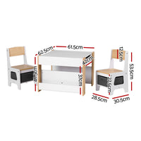 Keezi Kids Table and Chair Set, 4 in 1 Wooden Activity Table with Bookcase, Storage Box and Detachable Blackboard, Toddler Table and 2 Chairs Set, Natural