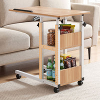 Artiss 3 Tier Adjustable Laptop Desk Tiltable Mobile Side Table Wheels Oak