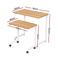 Artiss Mobile Laptop Desk Set 2-In-1 C-Shaped Nesting Table Oak