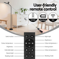 Artiss LED Floor Lamp with Remote Control & 4 Color Temperature Reading Living Room Bedroom Office