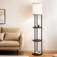 Floor Lamp 3 Tier Shelf Storage LED Light Stand Home Room Vintage Round
