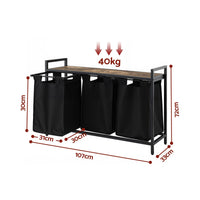 Artiss Laundry Basket with 3 Pull-out Bags Metal Frame Black