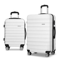 Wanderlite 2pcs Luggage Trolley Travel Suitcase Set TSA Hard Shell Case Strap White