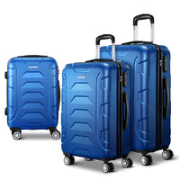 Wanderlite 3pc Luggage Trolley Travel Suitcase Set TSA Hard Shell Case Strap Blue