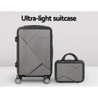 Wanderlite 2Set 20 Inch Luggage Case with 12 Inch Handheld Luggage Box Hard Shell Travel Suitcase TSA Lock Dark Grey