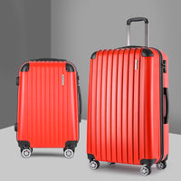 Wanderlite 2pc Luggage Trolley Travel Set Suitcase Carry On TSA Hard Case Lightweight Red