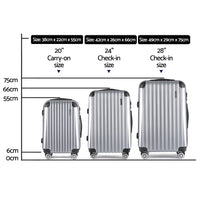 Wanderlite 20-24-28 Inch Luggage 3Set with TSA Lock Spinner Carry On Hard Shell Travel Suitcase Luggage Case Silver