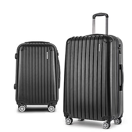 Wanderlite 20in 28in Luggage 2Set with Zipper Lock Carry On Hard Shell Travel Suitcase Luggage Case Black
