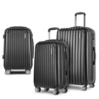 Wanderlite 3 Set Luggage 20-24-28 Inch with Zipper Lock Carry On Hard Shell Travel Suitcase Luggage Case Black