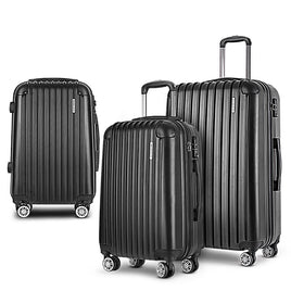 Wanderlite 3 Set Luggage 20-24-28 Inch with Zipper Lock Carry On Hard Shell Travel Suitcase Luggage Case Black